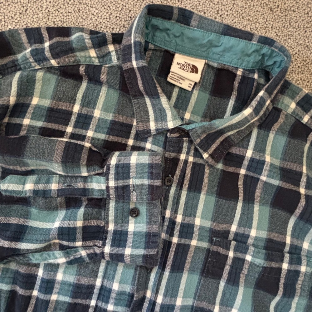 The North Face Flannel Shirt Mens XXL Blue Plaid Button Down Gorpcore